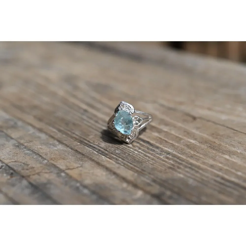 Aquamarine Ring, Raw Aquamarine Ring, raw crystal ring, rings for women